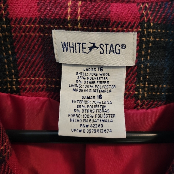 Vintage wool blend blazer red tartan plaid 3/4 sleeves 2 button closure women 16 - Picture 2 of 7